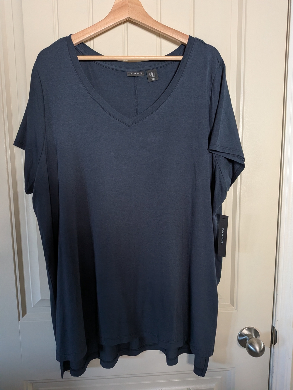 Tahari V-Neck Short Sleeve Tee - Slate Blue Gray